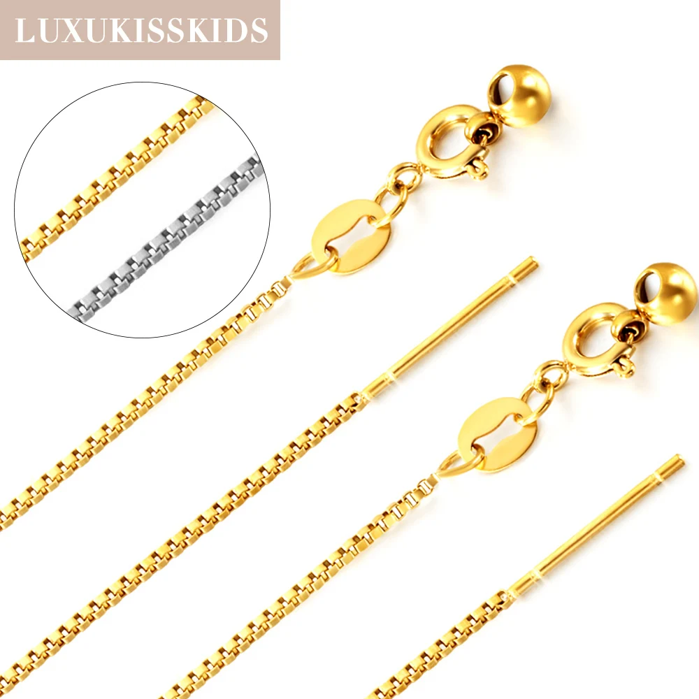 LUXUKISSKIDS 1.1mm Width Square Box Chains Wholesale 5pcs Necklace Stainless Steel Silver Color Adjustable Choker Jewelry Making