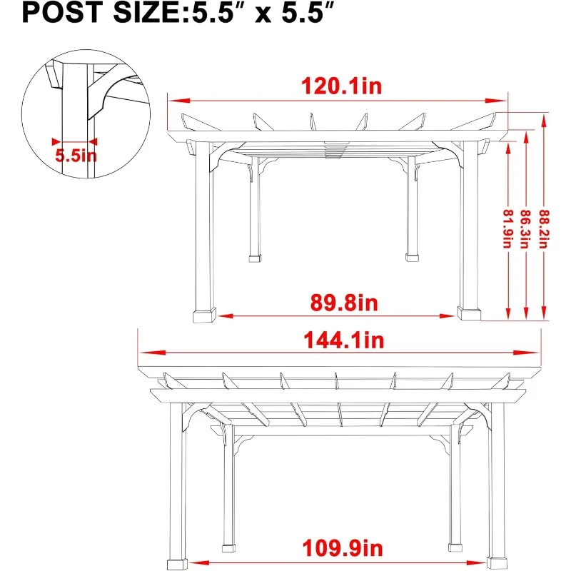 عريشة سيدار مقاس 10 × 12 قدمًا مع هيكل صلب، تصميم مسطح للفناء الخلفي والشواية #3