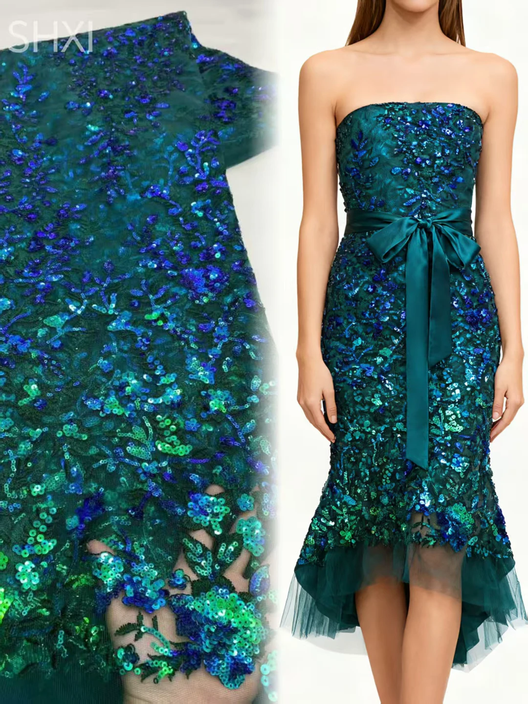 

Французское сетчатое кружево 2026 зеленая ткань с вышивкой и блестками, тюль, бисер, африканская ткань для женщин, вечерние платья, 5 ярдов, швейные метры