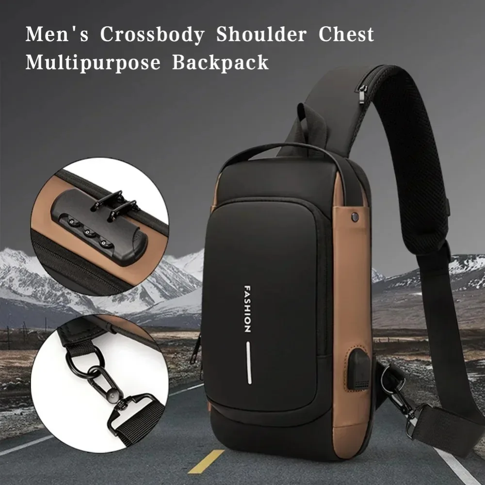 

High quality Men Multifunction Designer Anti-theft USB Shoulder Bag Crossbody Travel Sling Pack Messenger Pack Chest Bag