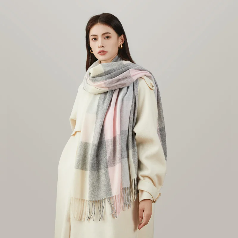 14 Colors Winter Imitation Cashmere Scarf Plaid Versatile Color Matching Neck Scarf Thickened Warm Outdoor Snowy Tassel Scarf