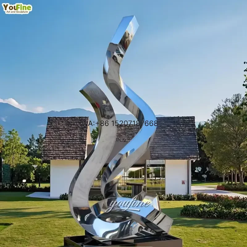 Wmwmnu Contemporary Abstract Mirror Stainless Steel Sculpture for Home Entrance Decor Modern Art Statue Living Room Hallway