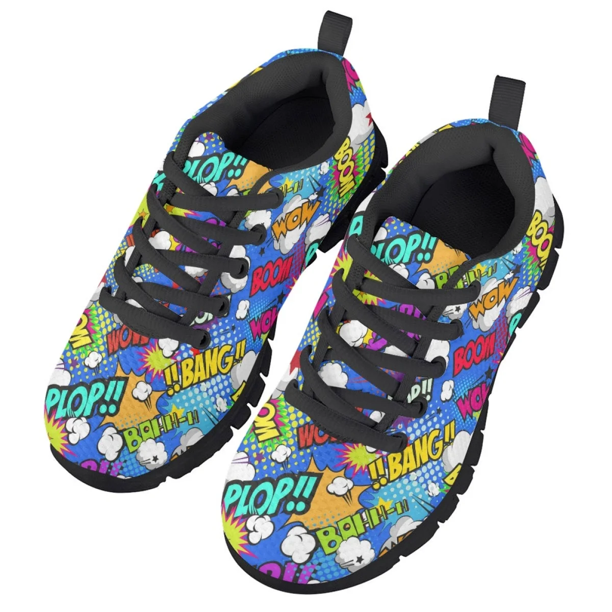 Comic book Explosion Pattern Children's Running Shoes Durable Lace Up Breathable Casual Sneakers Outdoor Travel Soft Flats New