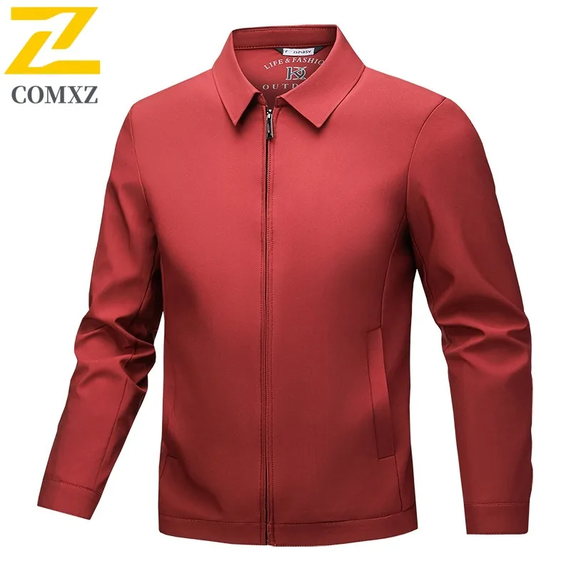 معطف خريفي للرجال من COMXZ بياقة واقفة للعمل في الهواء الطلق ومقاوم للرياح معطف للدراجة النارية عالي الجودة على الطراز اليومي ملابس خالية من التجاعيد