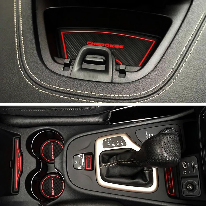 

For Jeep Cherokee KL 2014 2015 2016 2017 2018 2019 2020 2021 Car Gate Slot Pads Cup Cushion Stickers Non-Slip Mats Accessories