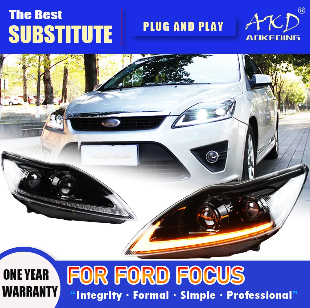 AKD Head Lamp for Ford Focus LED Headlight 2009-2013 Headlights Focus DRL Turn Signal High Beam Angel Eye Projector Lens