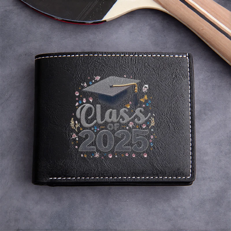 Class of 2025 Graduation Embroidered PU Leather Wallet Men's Slim Business Style Durable Lightweight Design