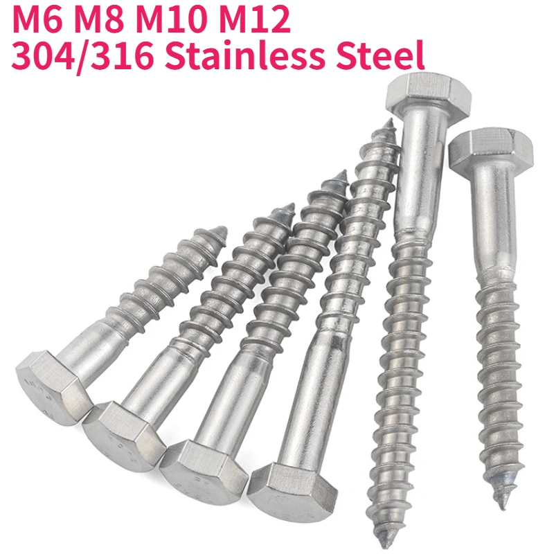 M6 M8 M10 M12 304/316 Edelstahl Sechskantkopf selbstschneidende Holzschrauben Verzögerungsschrauben Länge 25 mm ~ 200 mm