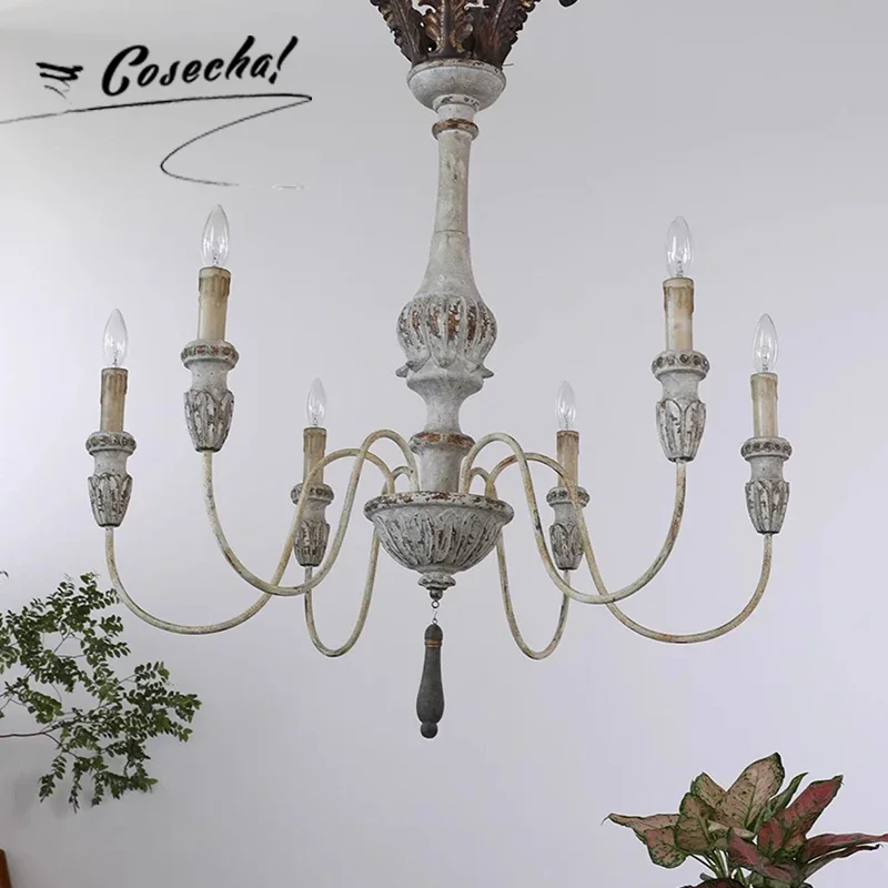 American Rustic Vintage Chandelier Creative Nordic Log Carving Designer Living Room Candlelier For Dining Room Kitchen Villa