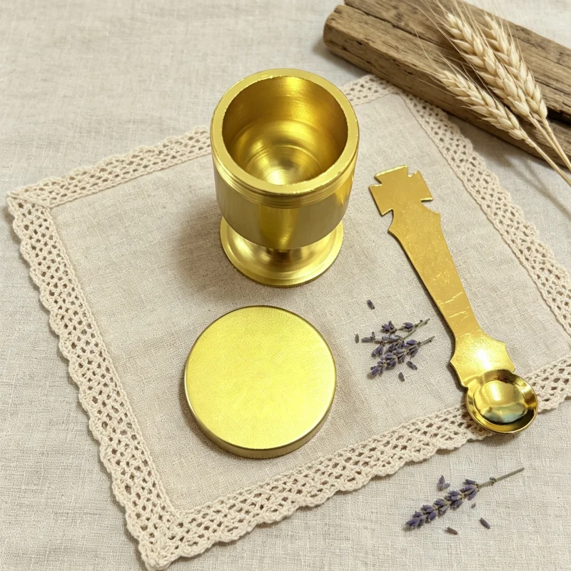 Mini Anointing Holy Oil Jar with Spoon Travel Chalice Portable Communion Set Orthodox Catholic Christian Religious Gold silver