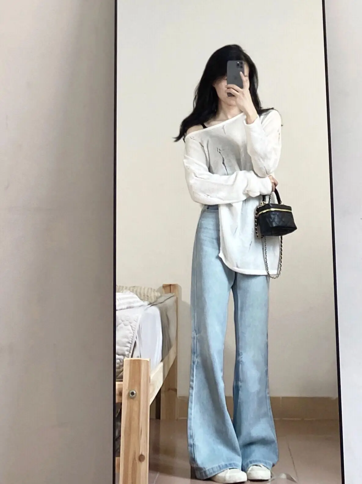 Retro High Waist Wide Leg Jeans Women's Light Blue Bell Bot Loose Fit Straight Cut Trousers Autumn Season plus Size