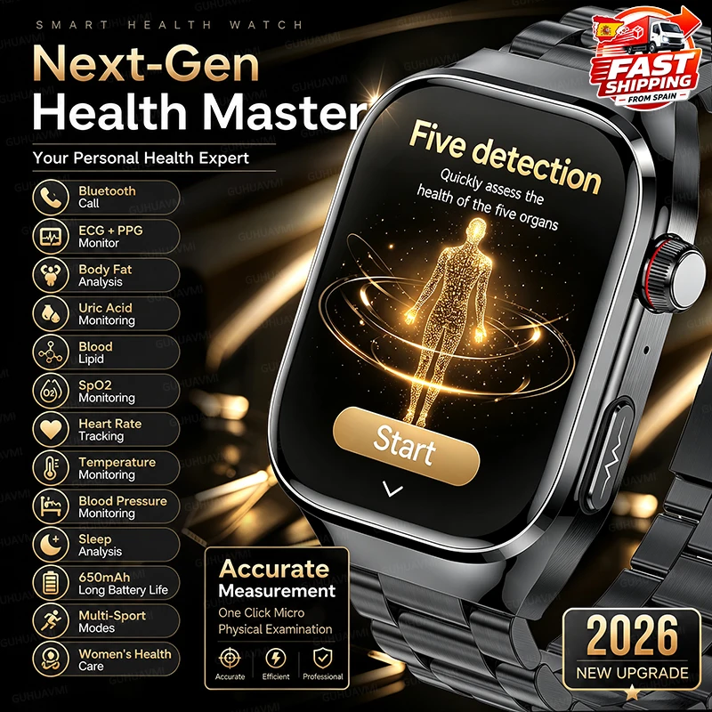 Livello infermieristico AI Salute Esame fisico Smart Watch ECG + PPG Acido urico Sangue Grasso Frequenza cardiaca Sangue Ossigeno Pressione sanguigna HD Chiama Smart Watch per Android ios