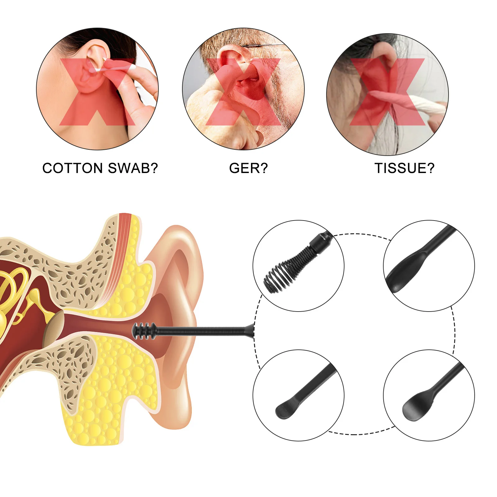 

6Pcs Ear Wax Removal Kit Stainless Steel Earwax Cleaning Tools Set Different Shape Ear Wax Portable Gift