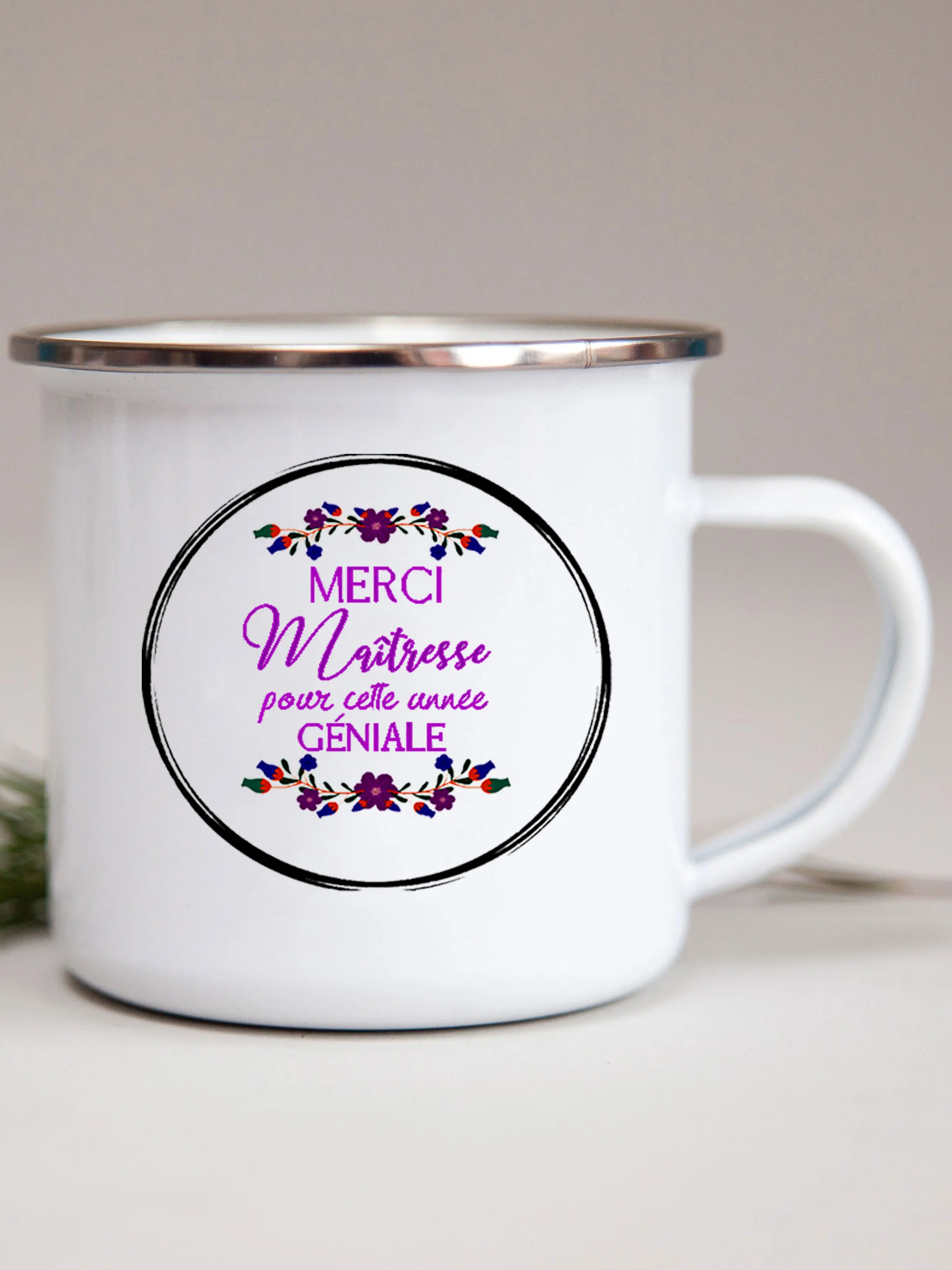 French Flower Printed Enamel Mugs Creative Coffee Mug Milk Wine Beer Drink Juice Cup School Home Handle Drinkware Teacher Gifts