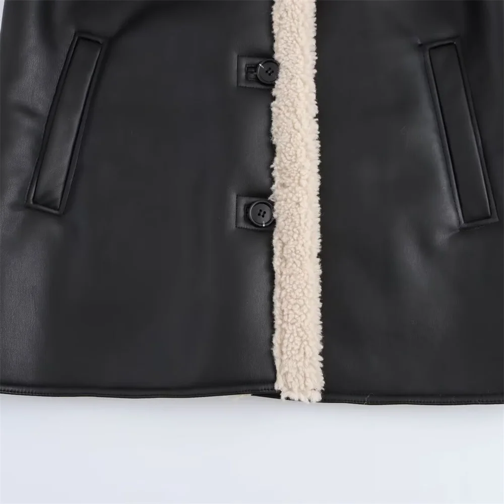 Jesienna Nowość Damska Kurtka z Kołnierzem Efekt Skóry Dwustronna Luźna Uniwersalna Kurtka Płaszcz ze Skóry PU