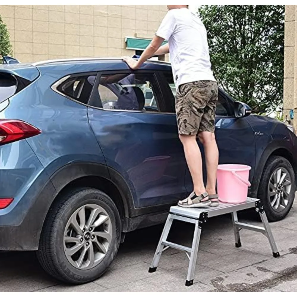LEADALLWAY Work Platform Aluminum 30x12x20 Step Ladder Heavy Duty Foldable Aluminum Platform 330 Lbs Capacity