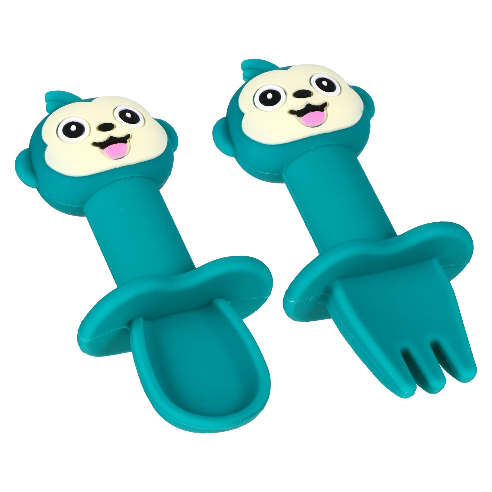 

2pcs Silicone Fork Spoon Set Food Grade Infant Tableware Cartoon Spoon Fork For Toddler School Age Safe No Choking
