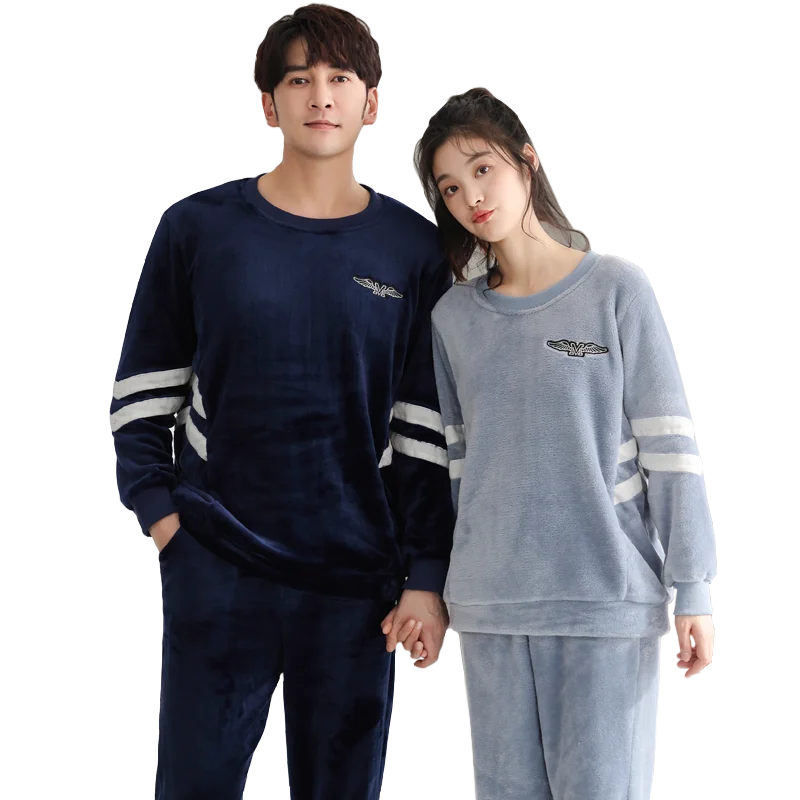 

Новейший пижамный комплект для пар, толстые теплые однотонные фланелевые пижамы для мужчин и женщин, повседневная пижама