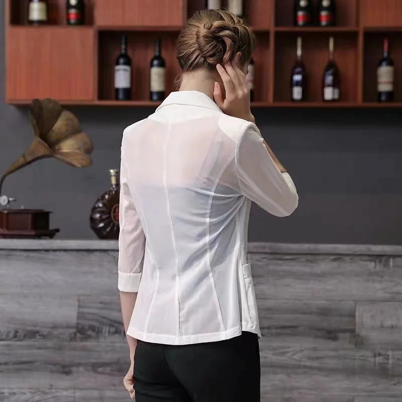 Blazers de mujer de alta calidad con remaches tempranos, a medida, rayas fruncidas, acolchado, ante curvo, asimétrico, recogido, café, terciopelo azul marino, regalo