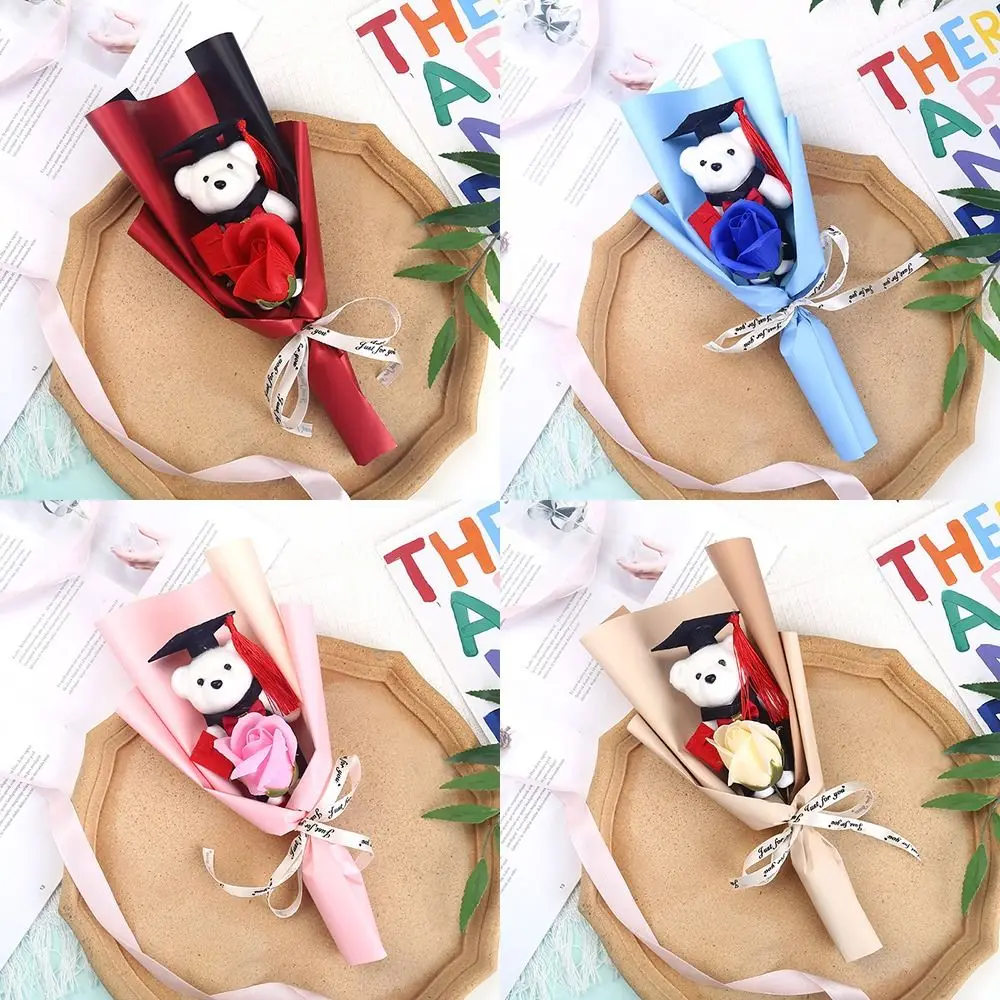 New Plush Toy Graduation Bear Bouquet Gift Stunning Sunflower Soap Bouquet Chic Doctor Bear Bouquet Valentine'S Day