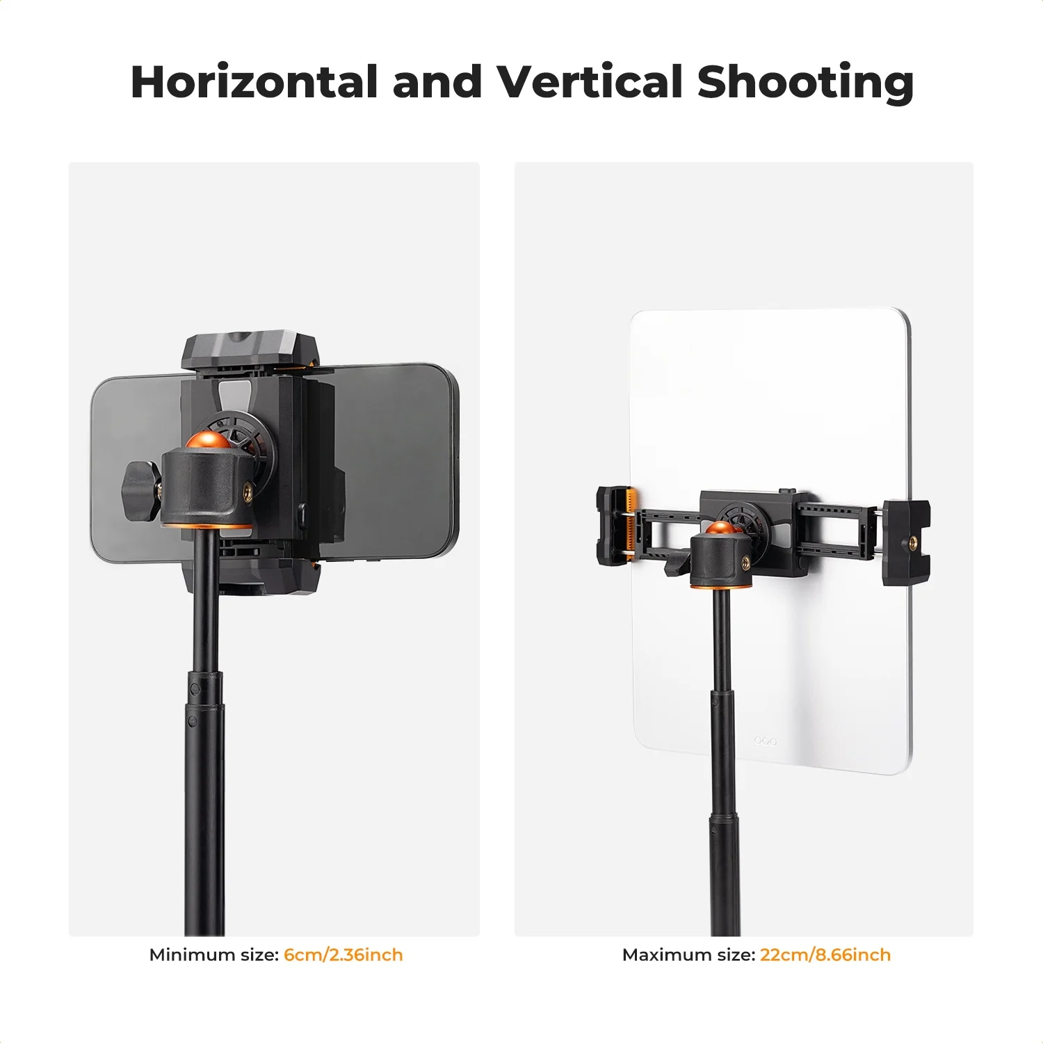 

K&F Concept Tripod Mount Adapter Holder Adjustable Clamp for Pad Cellphone iPhone Pro Max iPad Live Streaming Vlog Photography
