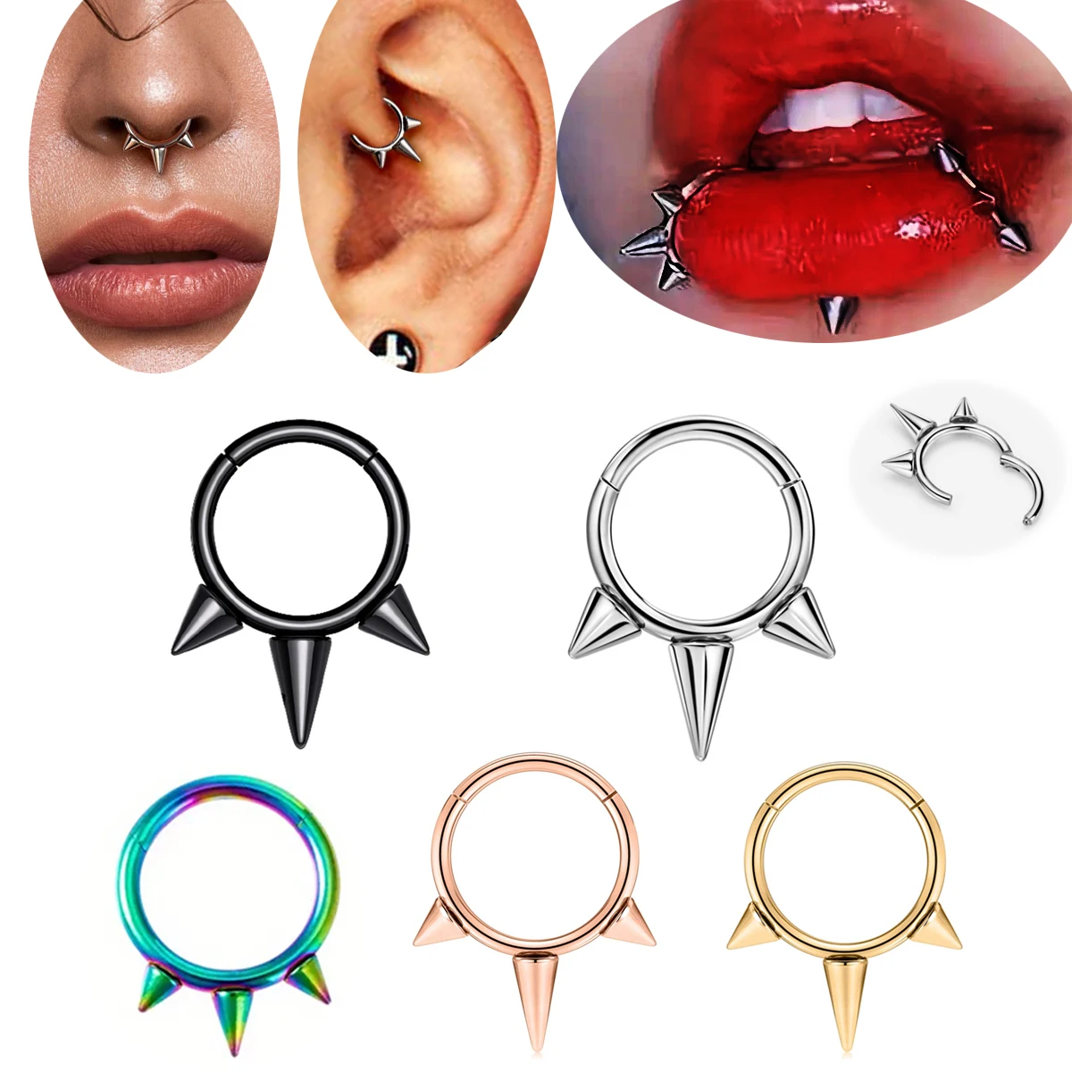 Taper Nose Ring Hoop Hinged Septum Hoop Ring Tragus Rook Ring Punk Piercing Jewelry Lip Labret Ring Cartilage Earrings 1.2mm 8mm