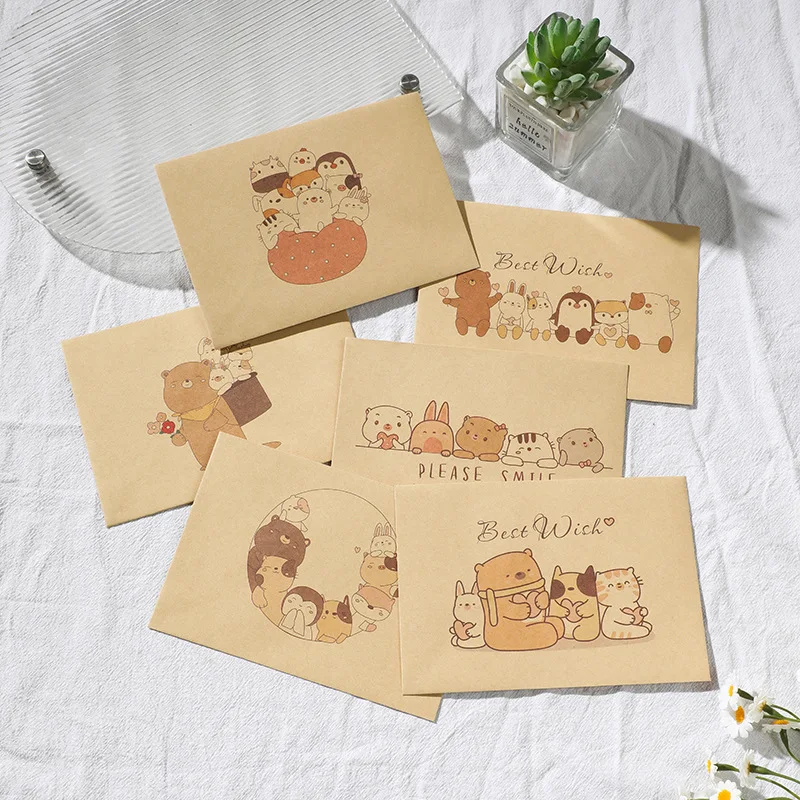 

50pcs/lot 162x115mm Retro Kraft Paper Envelope Cute Little Bear Pattern Invitation Gift Packaging Postcard Greeting Envelopes