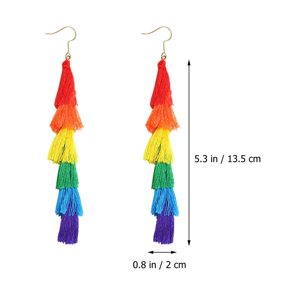 

Colorful Rainbow Earrings 2 Pairs Layered Tassel Dangle Drop Fringe Bohemian Alloy Polyester Matching Dresses Shirts Coats