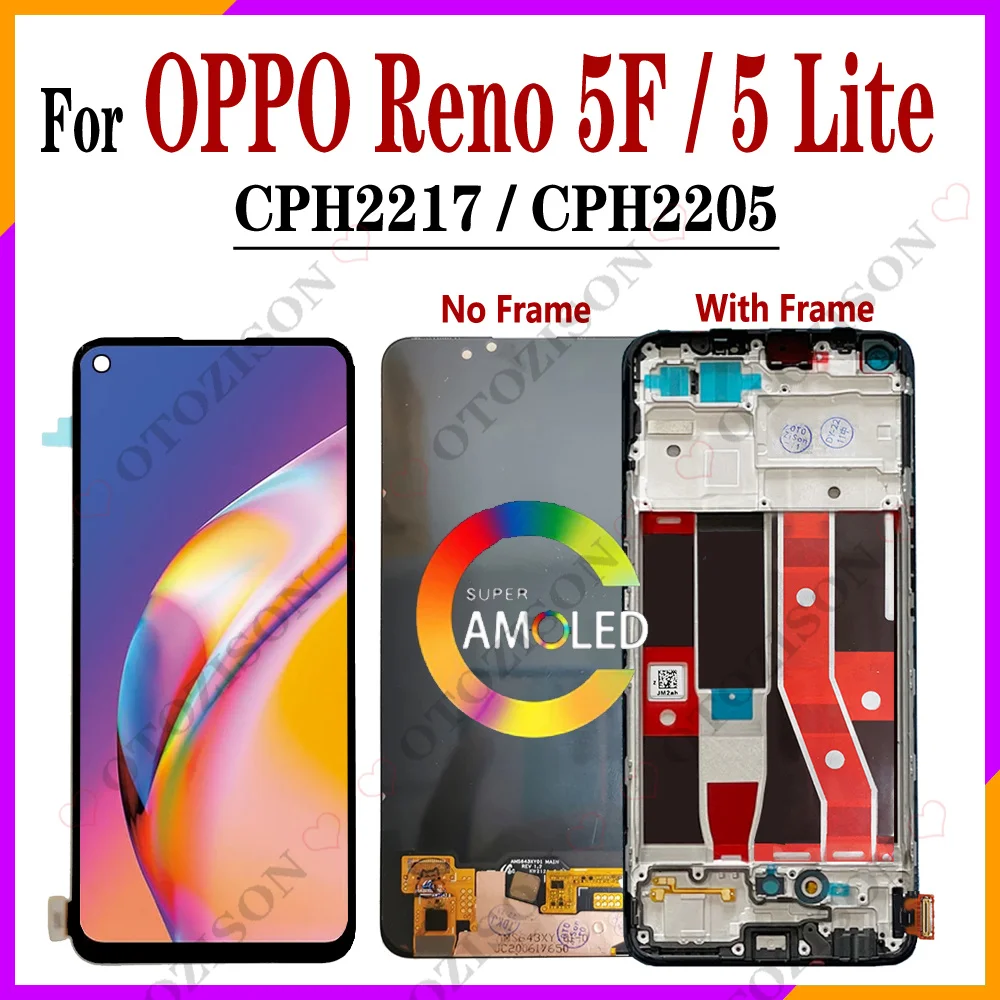 Pantalla LCD de 6.43" para OPPO Reno5 F con Marco, Pantalla LCD para Reno 5 Lite, CPH2217 CPH2205, Digitalizador Táctil LCD, Ensamblaje de Pantalla LCD para Reno 5F
