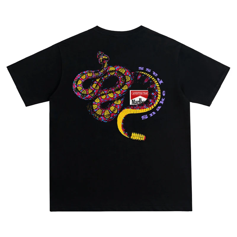 

2025 Rattlesnake American High Street Fashion Brand Pure Cotton Comfortable T-shirt Ins High Street Short Sleeve T-shirt Men