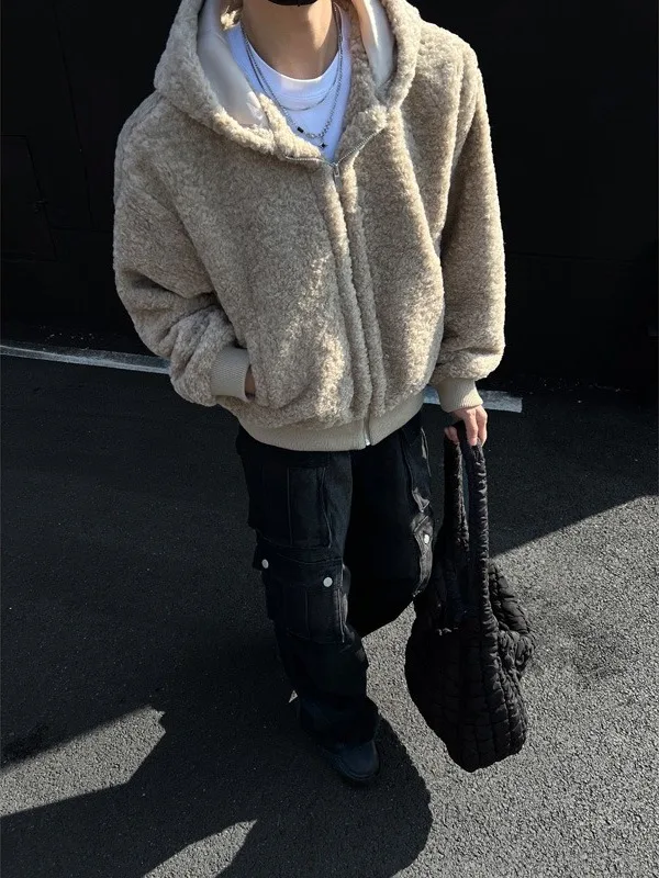 

Американская утепленная хлопковая куртка с капюшоном из овечьего вельвета для мужчин, осенне-зимняя, модная, свободного кроя, теплая, для пар, хлопковое пальто