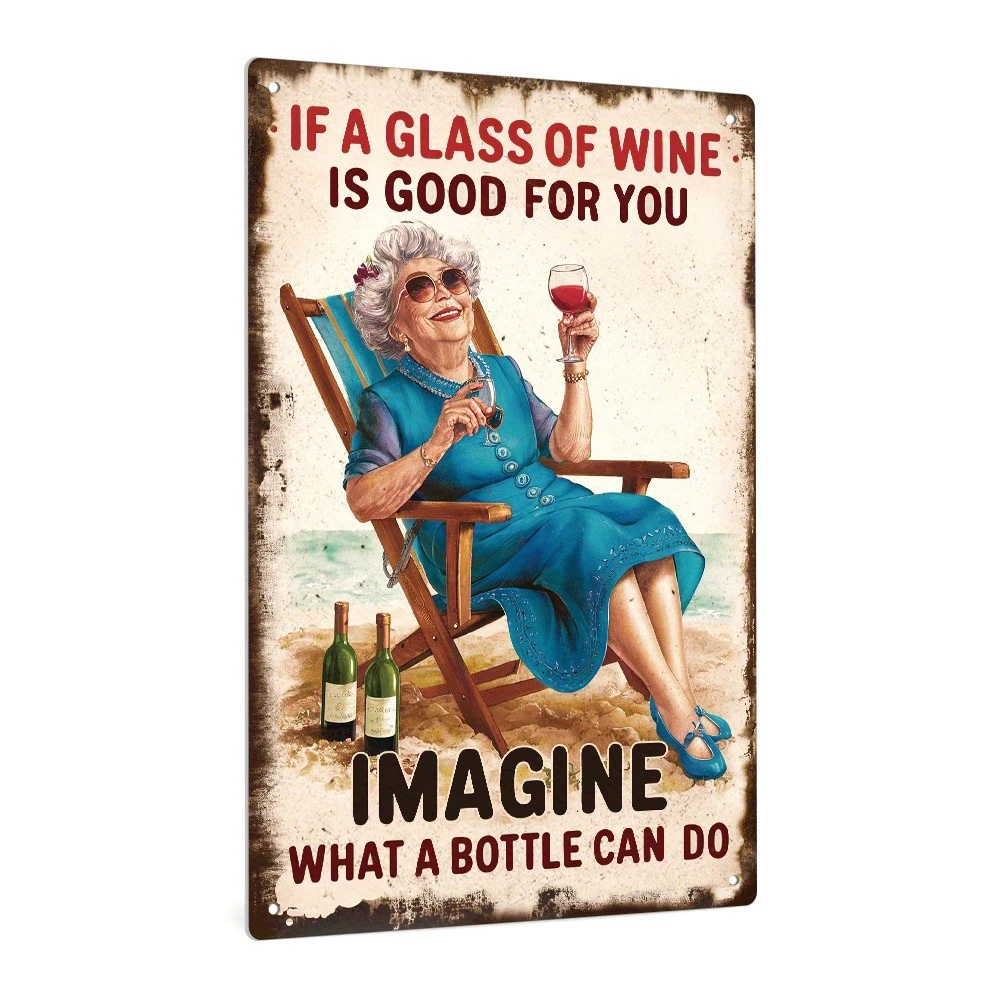 DDPNKL-letrero de estaño de Metal Vintage, 1 unidad, si un vaso de vino es bueno para ti, imagina qué puede hacer una botella, decoración artística de pared para el hogar