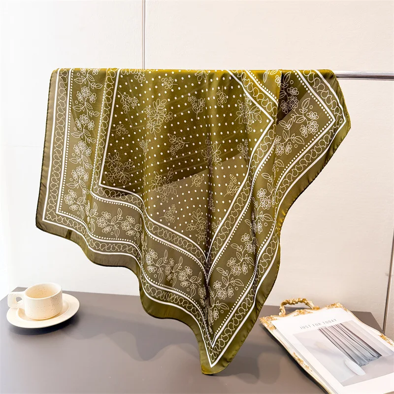 

Luxury Soft Satin Square Bag Scarves Printed Retro Foulard Neckerchief Floral Handkerchief Head Woman Bandana
