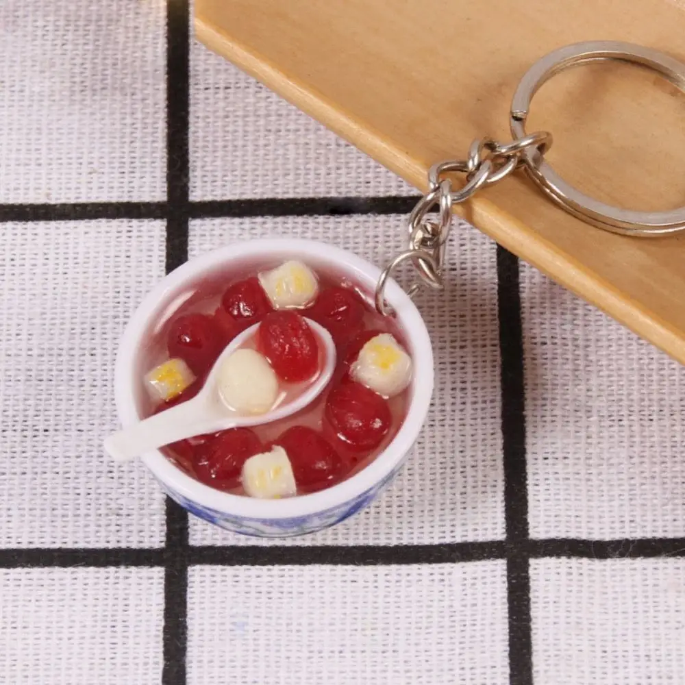 New 10 Styles Simulation Bowl Food Key Ring PVC Key Chain Pendant Blue White Porcelain Play House Food