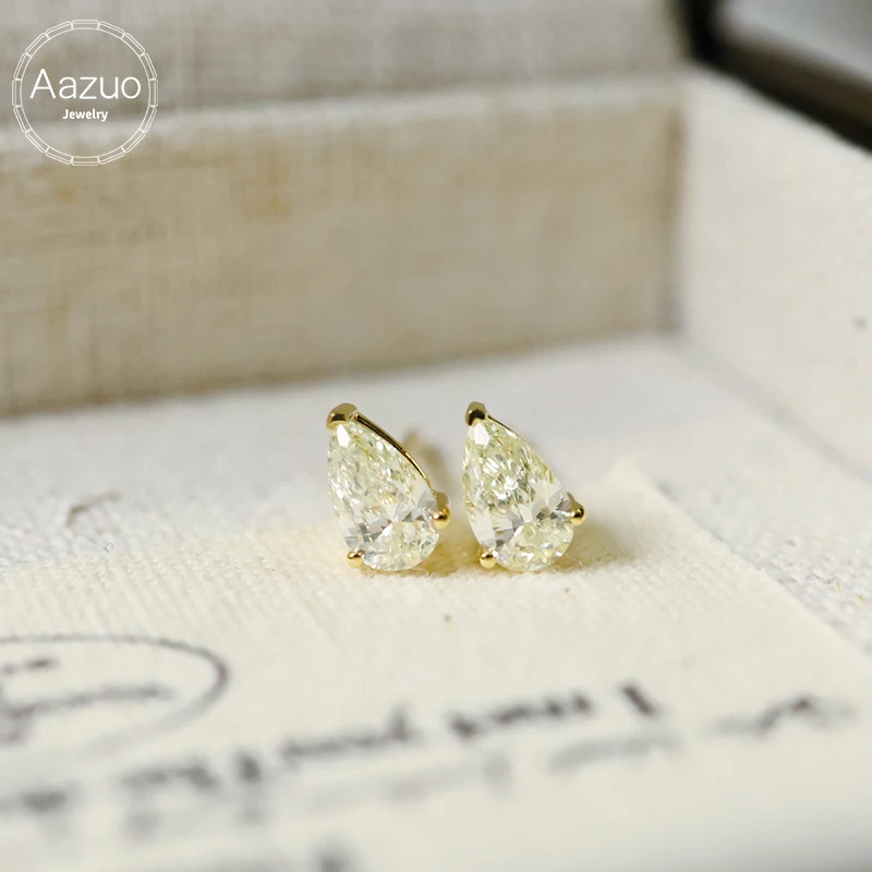 

Aazuo 18-каратное твердое желтое золото с настоящими бриллиантами 0,64 карата, классические мини-серьги-гвоздики в форме капли воды для детей, девочек, подарок на день рождения Au750