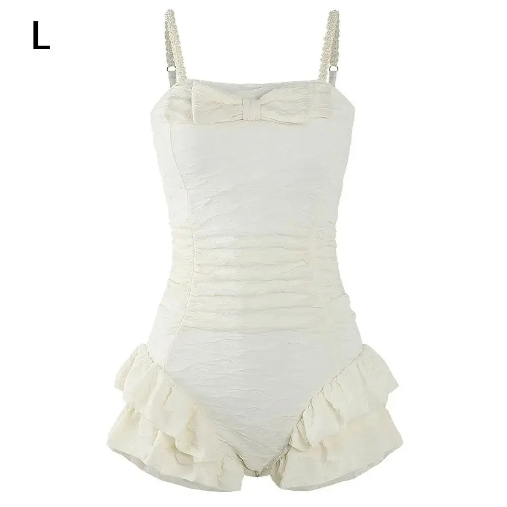 1 ชิ้น One Piece สามเหลี่ยม Ruffle ชุดว่ายน้ําเอวสูง Slim สีขาวฤดูร้อนชุดว่ายน้ําน่ารักชายหาด Push Up ชุดว่ายน้ํา