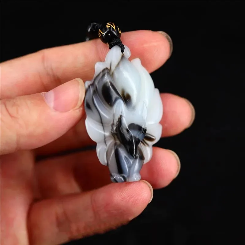 Jade Nine-tailed Fox Pendant Chinese Men Charm Carved Necklace Amulet Women Jadeite Jewelry Natural Fashion Jewelry