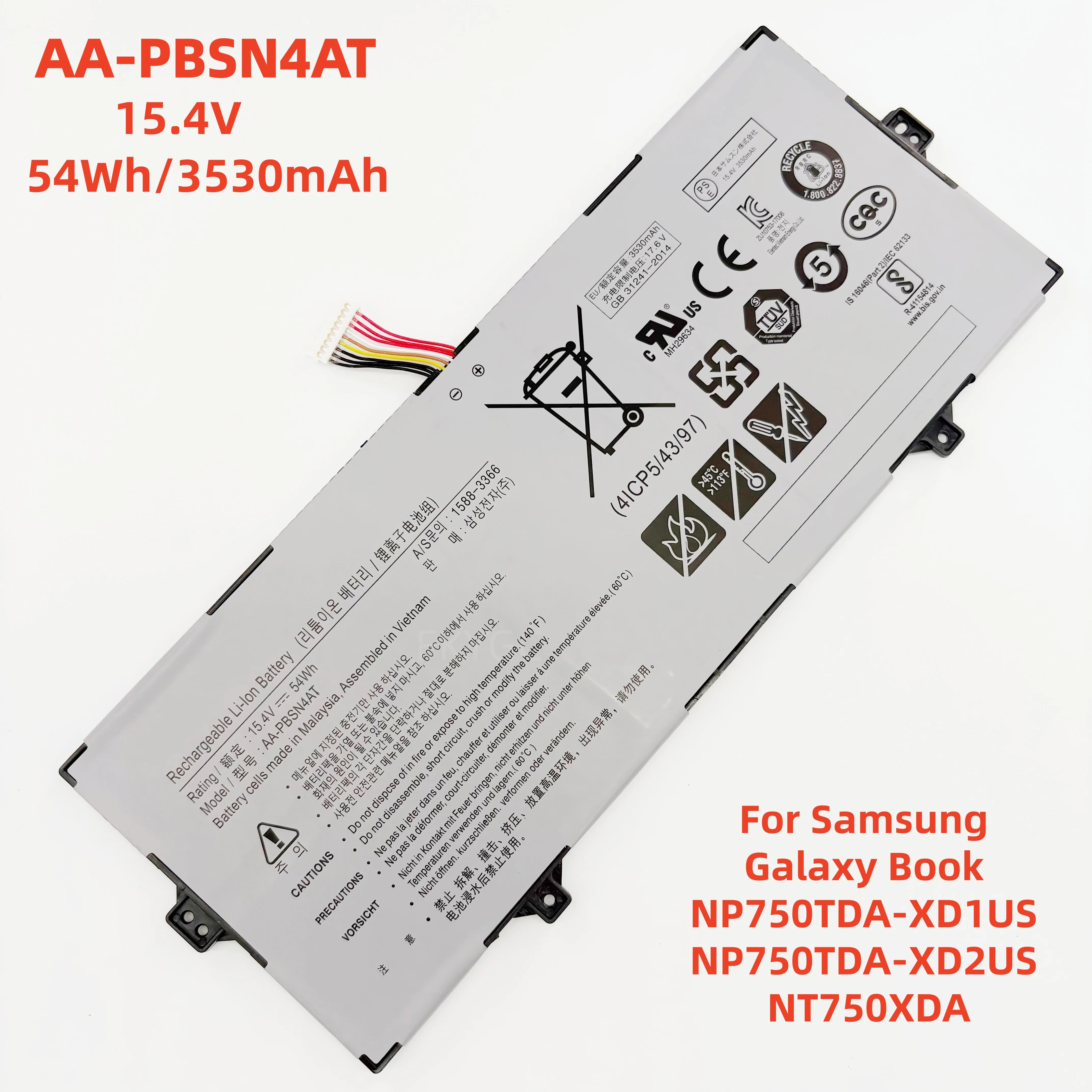 

New AA-PBSN4AT 15.4V 54Wh 3530mAh Laptop Battery For Samsung Galaxy Book NP750TDA-XD1US NP750TDA-XD2US NT750XDA