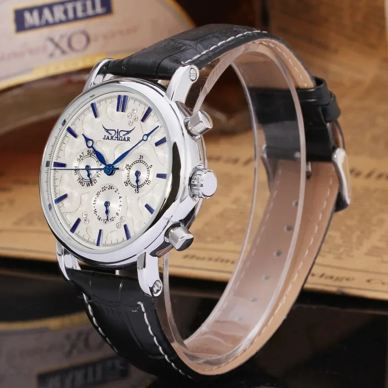 JARAGAR 348 Fashion Multifunction  Leather Strap Mechanical Watch for Men Week Display Business automatic movement Watches 2025