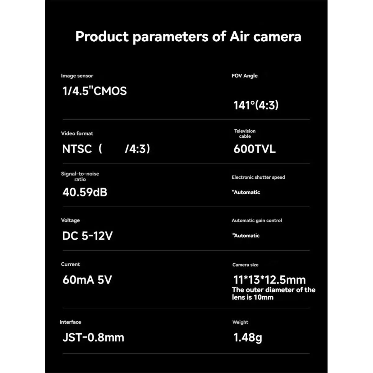 newA10R Air Camera 600TVL CMOS Sensor 4:3 141° FOV FPV Camera for Racing Freestyle