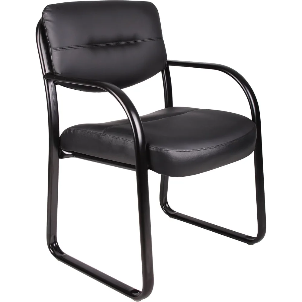 

Boss Office Products Leather Sled Base Side Guest Chair, Black