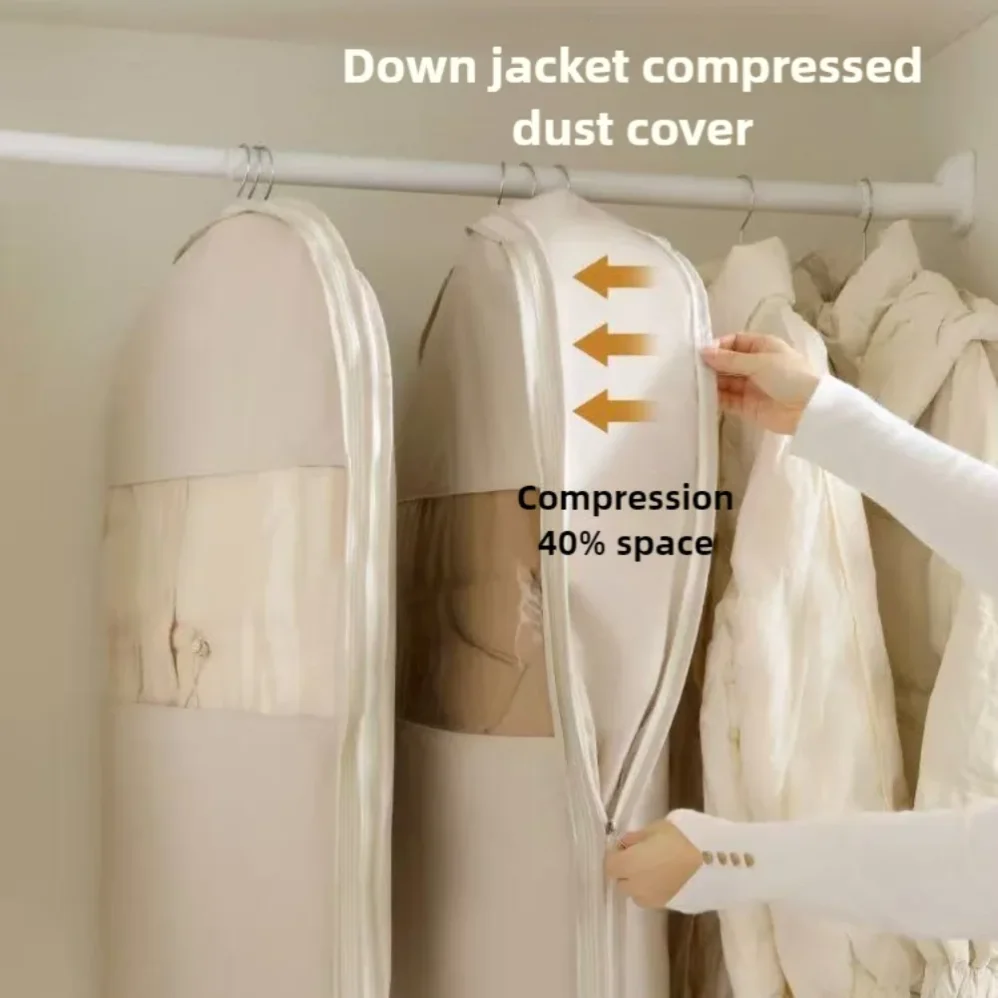 

Down Jacket Compressed Dust Cover Wardrobe Clothes Dust Bag Household Visible Transparent Window Hanging Clothes Bag with Zipper