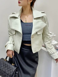 Aibeautyer sonbahar Wear loose lokomotif ceket Stree giymek Chic siyah lavanta dış giyim Faux deri ceket yeni kısa Biker ceket