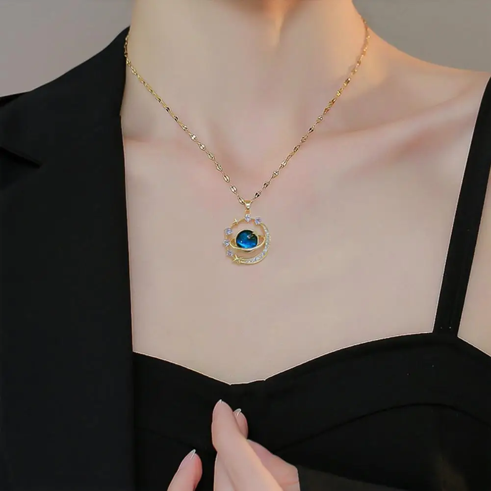 

Planet Pendant Necklace Elegant Rhinestone Moon Star Necklace for Women Pendant Jewelry for Prom Party Dating Adjustable