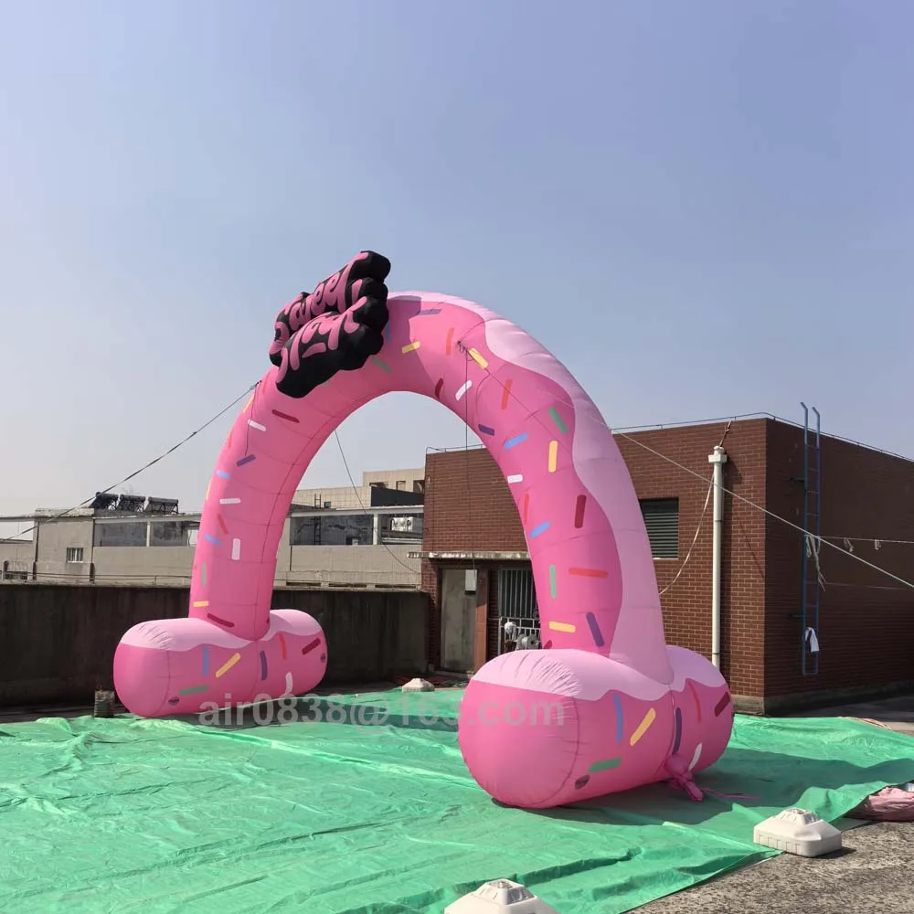 Pink Inflatable Candy Arch Inflatable Doughnut Arch Door Sweet Entrance Archway Balloon With Feet For Advertising Event Sale