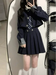 2023 Preppy Style Korea Fashion 2 Piece Set Woman Casual Short Coat + White Shirt + High Waist Y2k Mini Skirt Party Elegant Suit