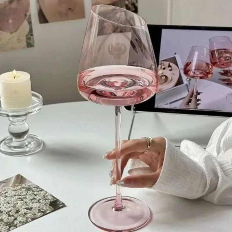 

Pink High-end Red Wine Glass, Household Light Luxury Ins-style Wine Glasses, Champagne Glassware, Diagonal Crystal High Barware