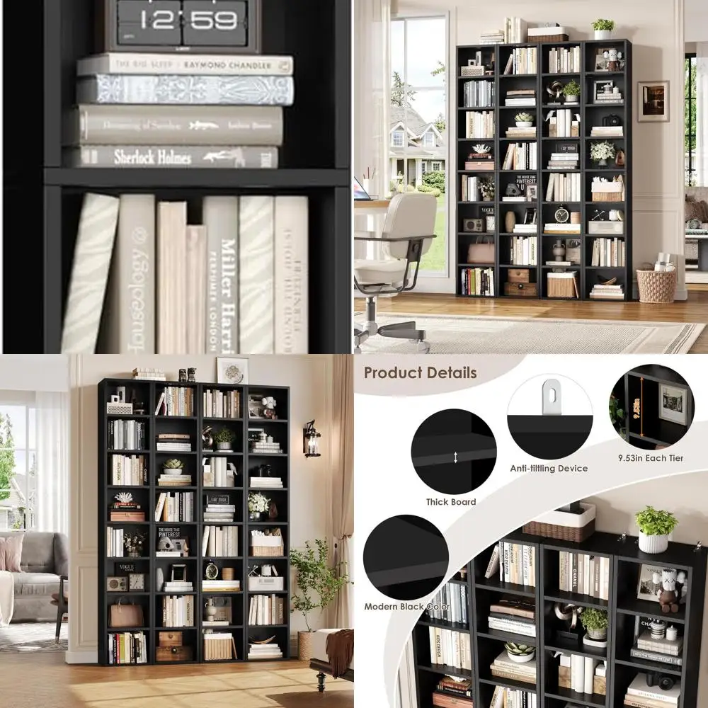 

8-уровневая тонкая башня для хранения компакт-дисков/DVD, регулируемые полки, высокий узкий книжный шкаф для домашнего офиса, черный