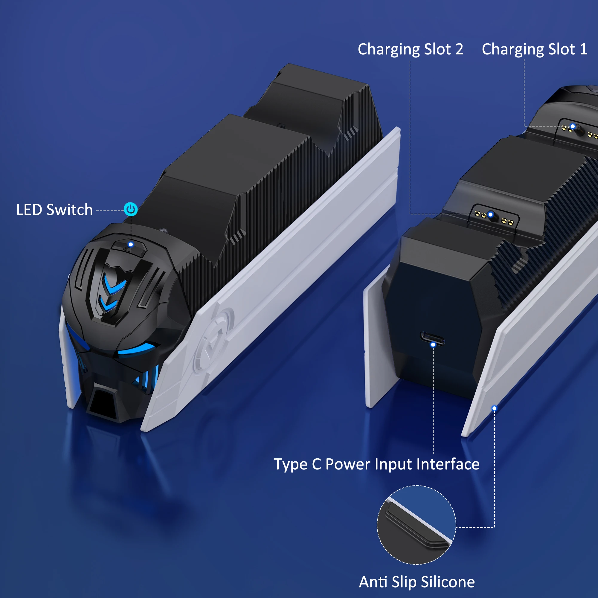 Beboncool-estação de carregamento para PlayStation 5, FC500, controlador RGB, carregador rápido duplo, indicador LED, suporte de carregamento, docking station