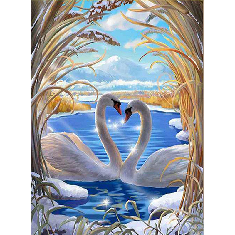 

5D Diamond Painting Swan Lake Scenery Diamond Embroidery White Swan Picture Of Rhinestones Full Mosaic Decor For Home Decor Gift